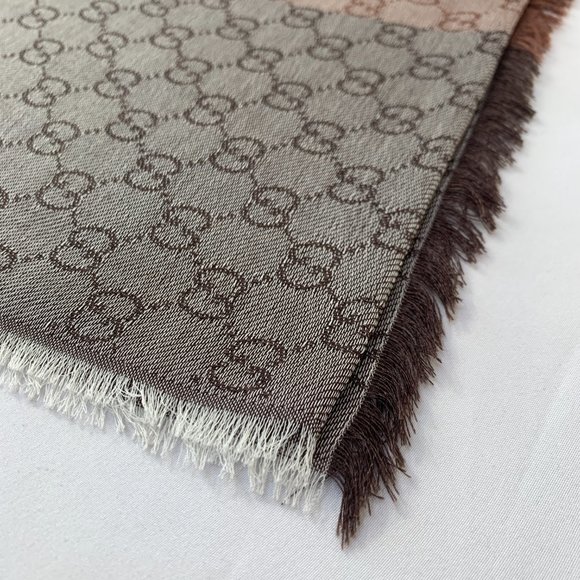 Gucci GG Lenolis Colorblock Scarf in Blue & Brown - Picture 12 of 12